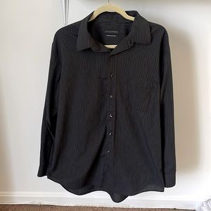 Men’s VIA EUROPA black with white stripes dress shirt, size XL 17.5 34-35